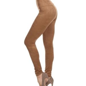 Super trendy faux suede, full length leggings slim fitting style high waist band
